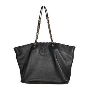 Tory Burch Women’s Bag Marion Tote with Gold Chain Black Pebbled Leather